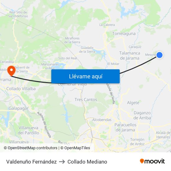 Valdenuño Fernández to Collado Mediano map