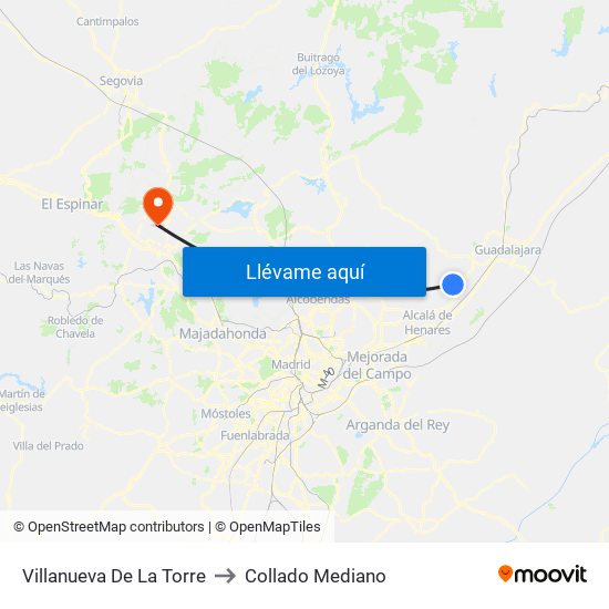 Villanueva De La Torre to Collado Mediano map