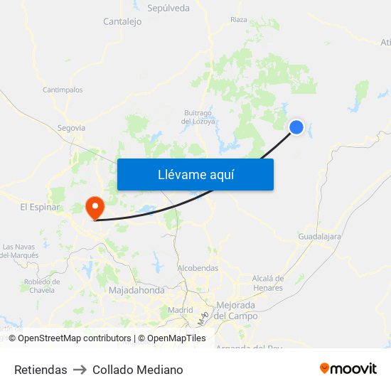 Retiendas to Collado Mediano map