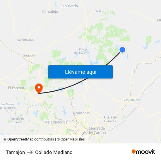 Tamajón to Collado Mediano map