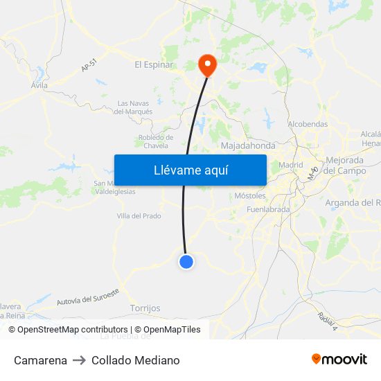 Camarena to Collado Mediano map