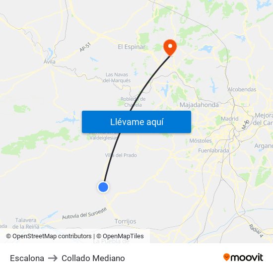 Escalona to Collado Mediano map