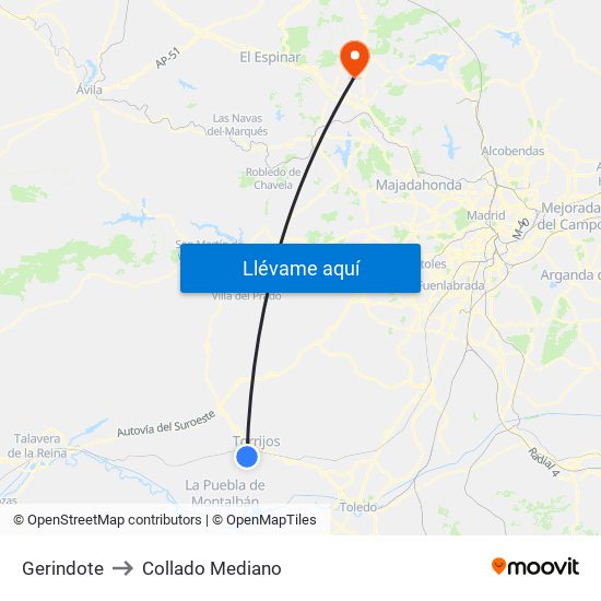 Gerindote to Collado Mediano map