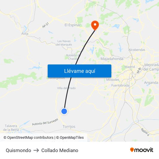 Quismondo to Collado Mediano map