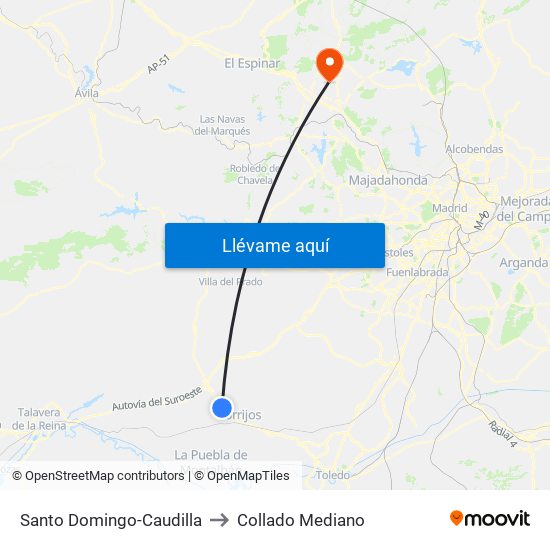 Santo Domingo-Caudilla to Collado Mediano map