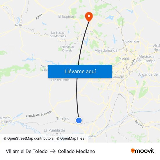 Villamiel De Toledo to Collado Mediano map