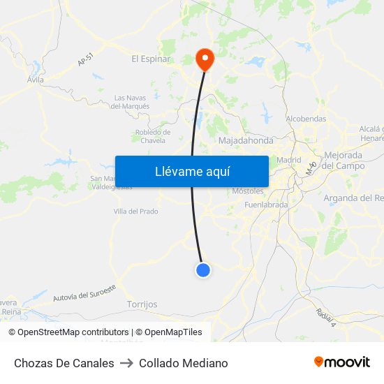 Chozas De Canales to Collado Mediano map