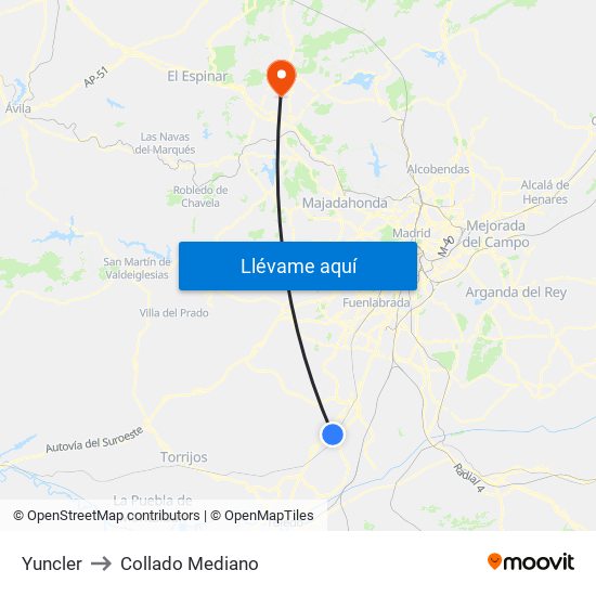 Yuncler to Collado Mediano map