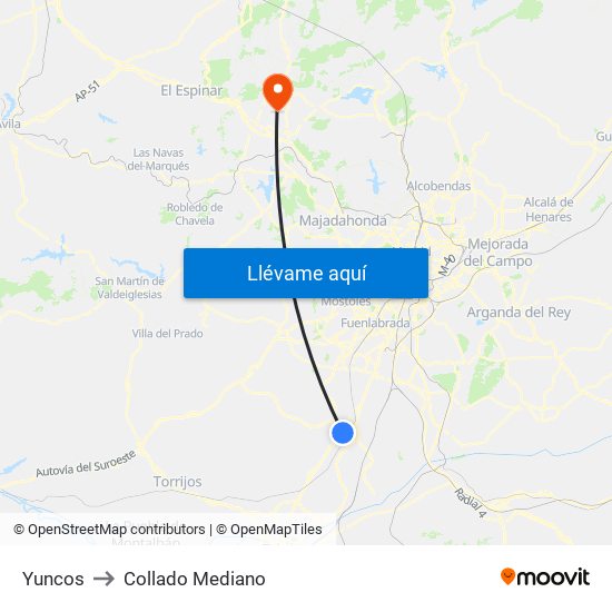 Yuncos to Collado Mediano map