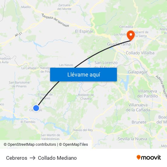 Cebreros to Collado Mediano map