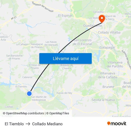 El Tiemblo to Collado Mediano map