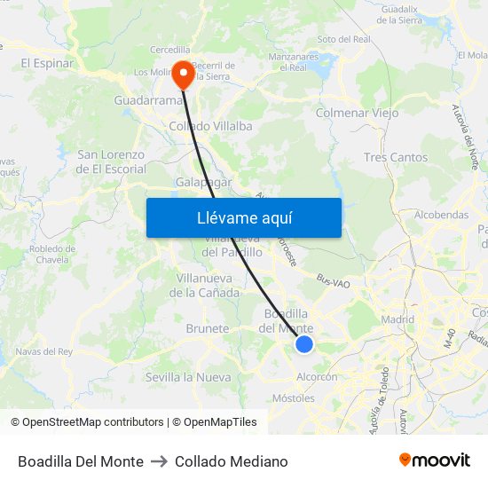 Boadilla Del Monte to Collado Mediano map