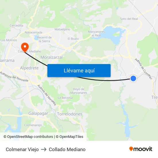 Colmenar Viejo to Collado Mediano map