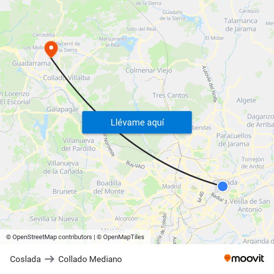 Coslada to Collado Mediano map