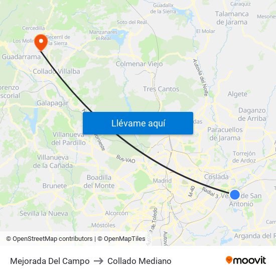 Mejorada Del Campo to Collado Mediano map