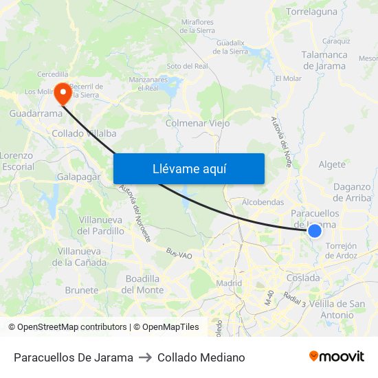 Paracuellos De Jarama to Collado Mediano map