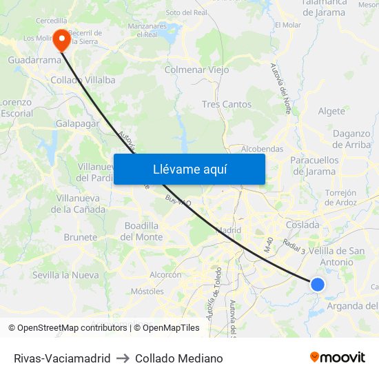 Rivas-Vaciamadrid to Collado Mediano map