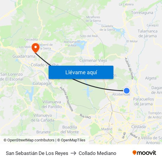 San Sebastián De Los Reyes to Collado Mediano map