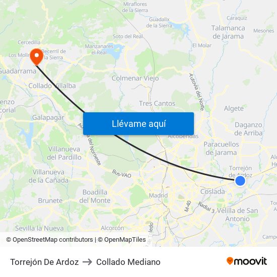 Torrejón De Ardoz to Collado Mediano map