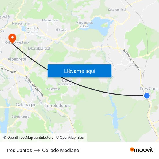 Tres Cantos to Collado Mediano map