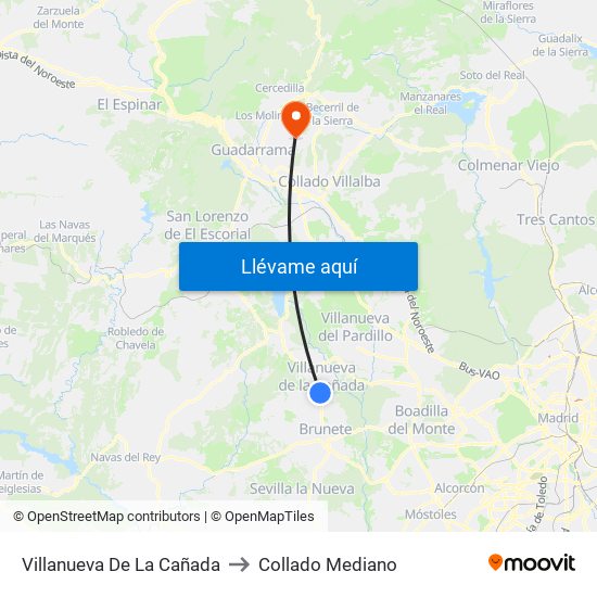 Villanueva De La Cañada to Collado Mediano map