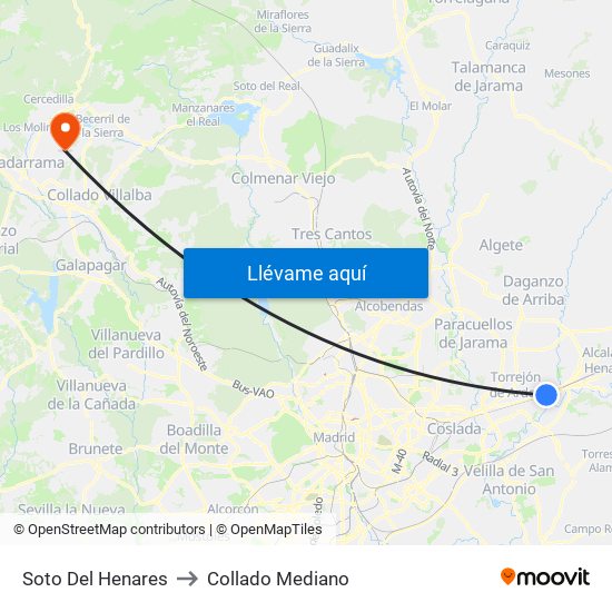 Soto Del Henares to Collado Mediano map