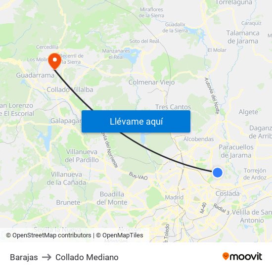 Barajas to Collado Mediano map