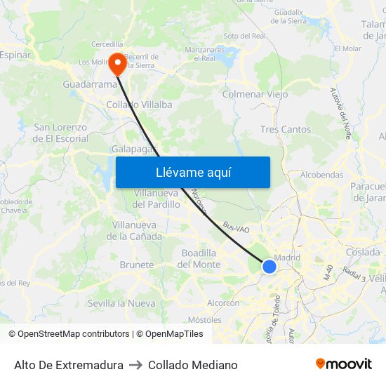 Alto De Extremadura to Collado Mediano map