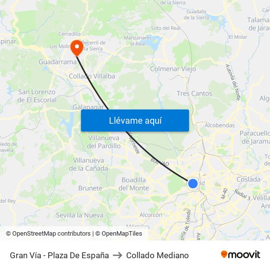 Gran Vía - Plaza De España to Collado Mediano map