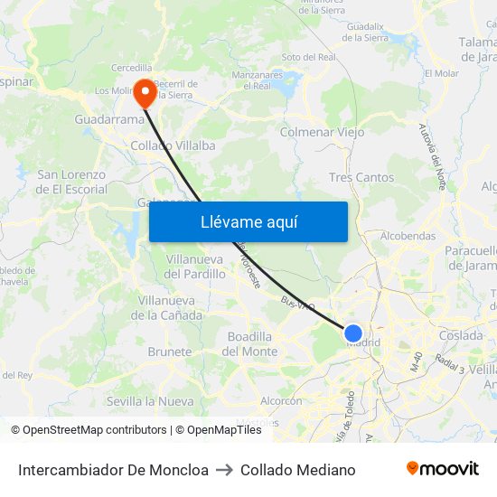 Intercambiador De Moncloa to Collado Mediano map