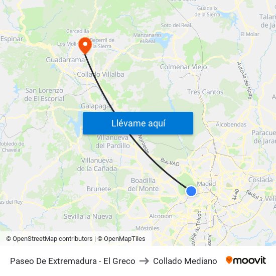 Paseo De Extremadura - El Greco to Collado Mediano map