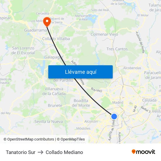 Tanatorio Sur to Collado Mediano map