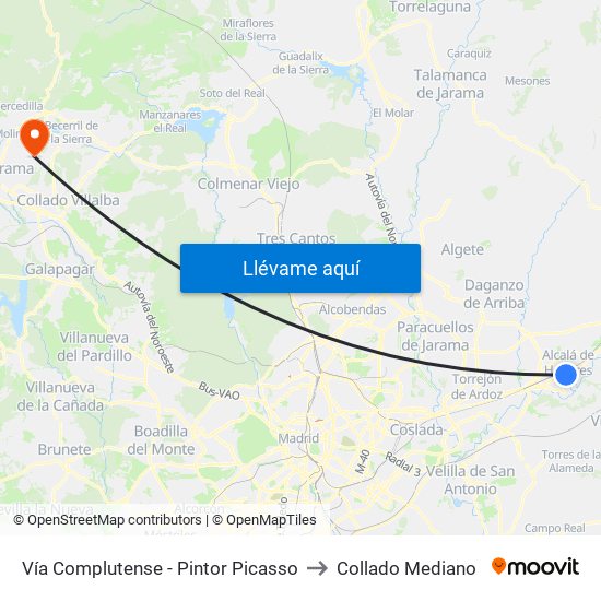 Vía Complutense - Pintor Picasso to Collado Mediano map
