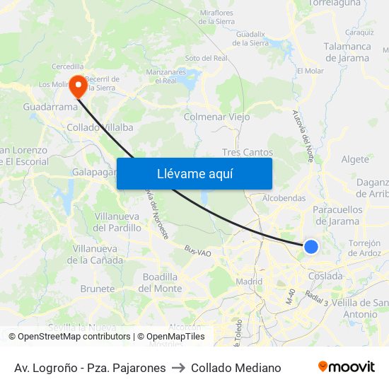 Av. Logroño - Pza. Pajarones to Collado Mediano map