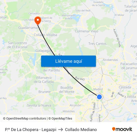 P.º De La Chopera - Legazpi to Collado Mediano map