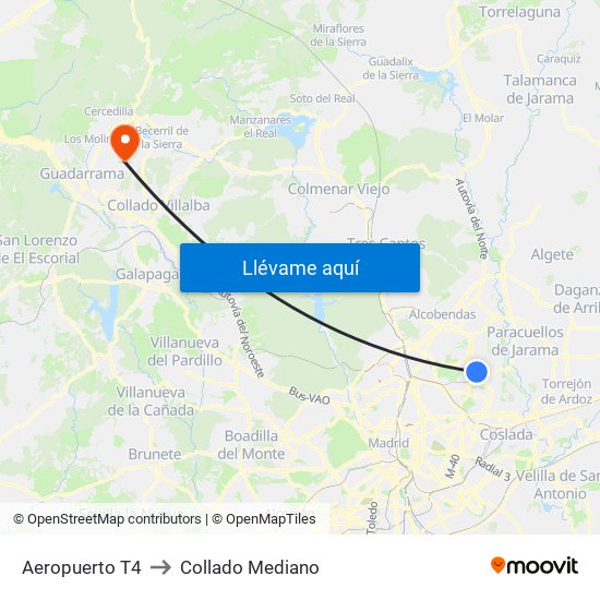 Aeropuerto T4 to Collado Mediano map