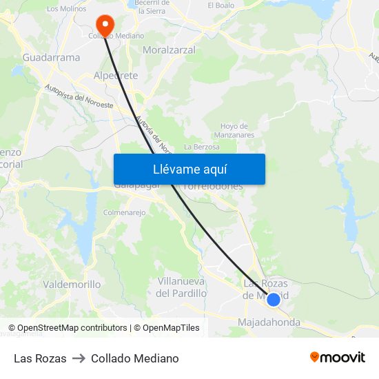Las Rozas to Collado Mediano map