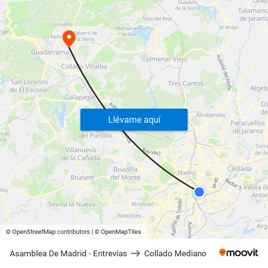 Asamblea De Madrid - Entrevías to Collado Mediano map