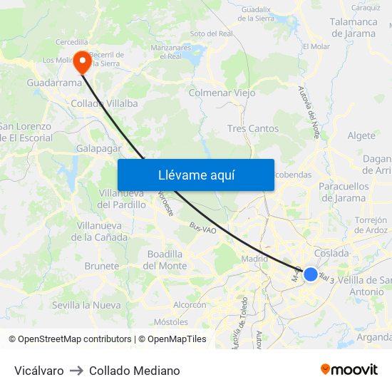 Vicálvaro to Collado Mediano map
