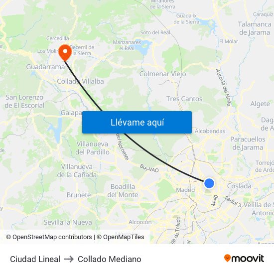 Ciudad Lineal to Collado Mediano map