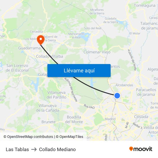 Las Tablas to Collado Mediano map