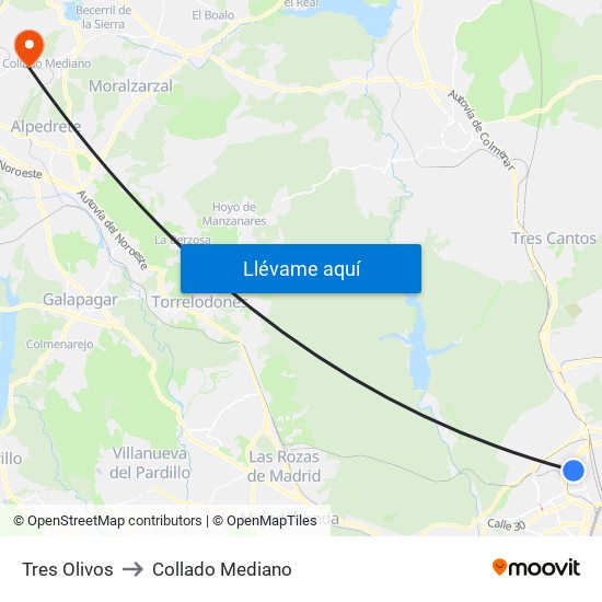 Tres Olivos to Collado Mediano map