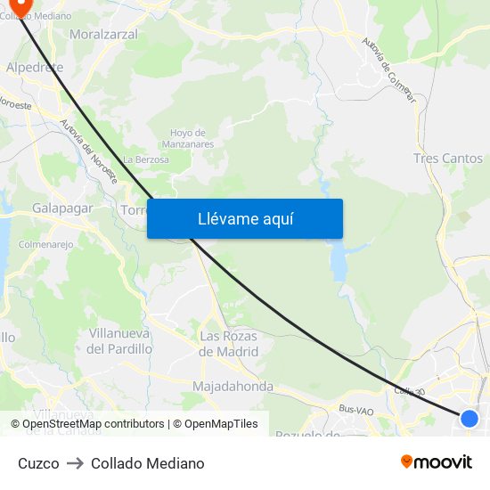 Cuzco to Collado Mediano map