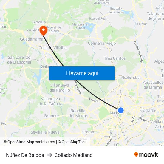 Núñez De Balboa to Collado Mediano map
