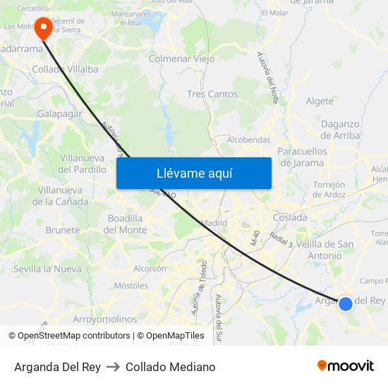 Arganda Del Rey to Collado Mediano map