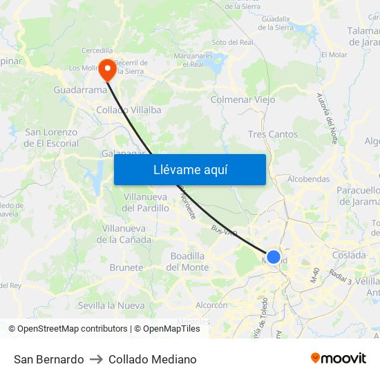 San Bernardo to Collado Mediano map