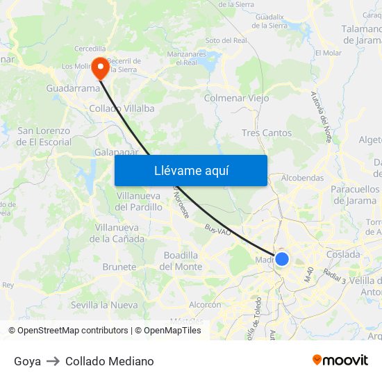 Goya to Collado Mediano map