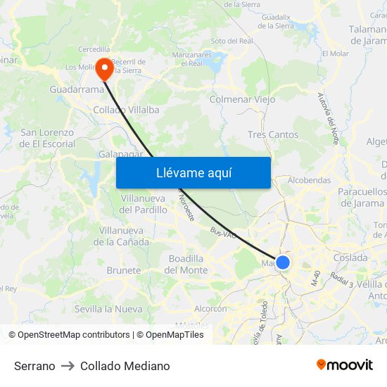 Serrano to Collado Mediano map