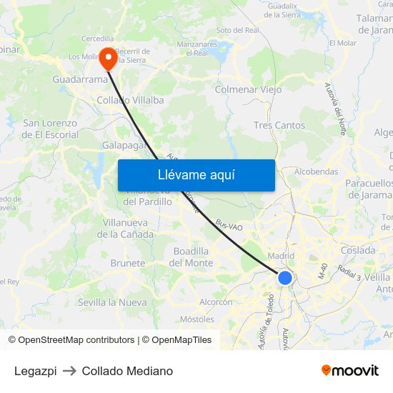 Legazpi to Collado Mediano map