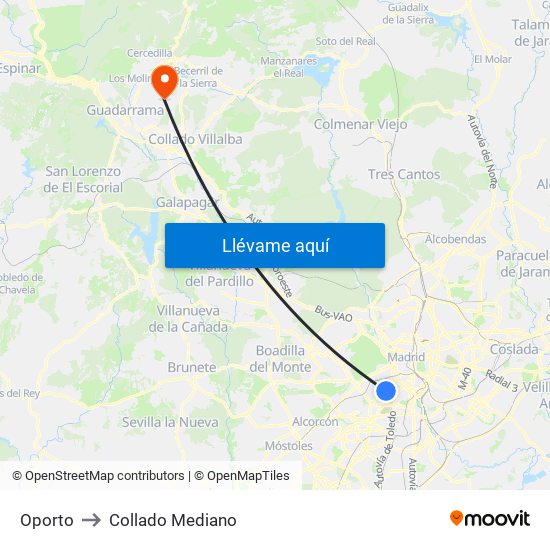 Oporto to Collado Mediano map